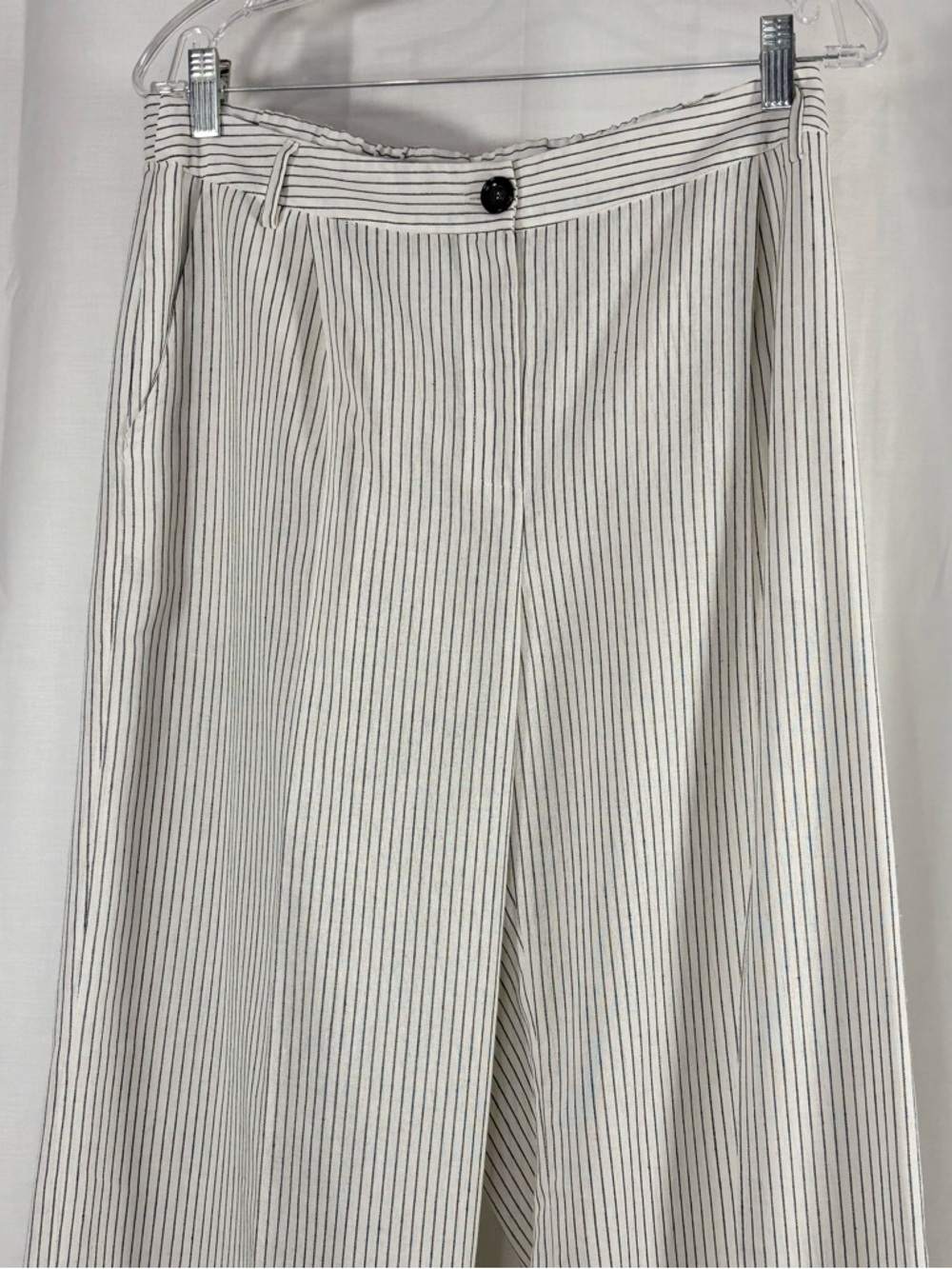 NWT PUROTATTO Striped Wide Leg Cotton Linen Trousers in White and Gray Sz 46/10 - Picture 2 of 11